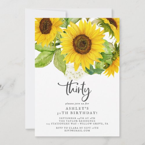 Country Sunflower 30th Birthday Party Invitation