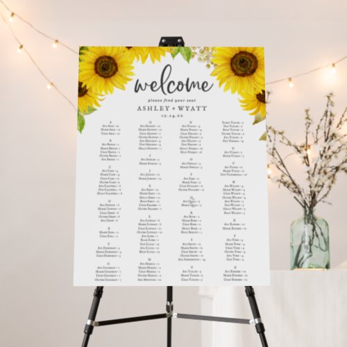 Country Sunflower Alphabetical Seating Chart Foam Board