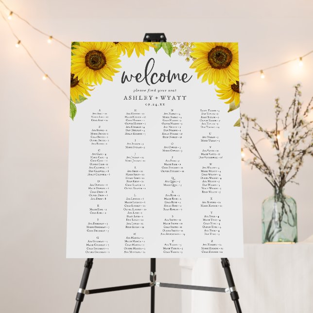 Country Sunflower Alphabetical Seating Chart Foam Board (In Situ (Stand))