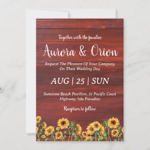 country sunflower and burgundy wedding invitations