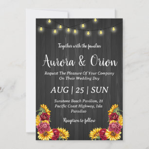 country sunflower and burgundy wedding invitations