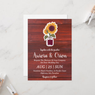 country sunflower and burgundy wedding invitations