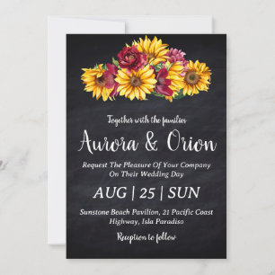 country sunflower and burgundy wedding invitations