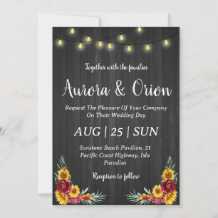 country sunflower and burgundy wedding invitations