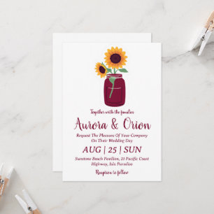 country sunflower and burgundy wedding invitations