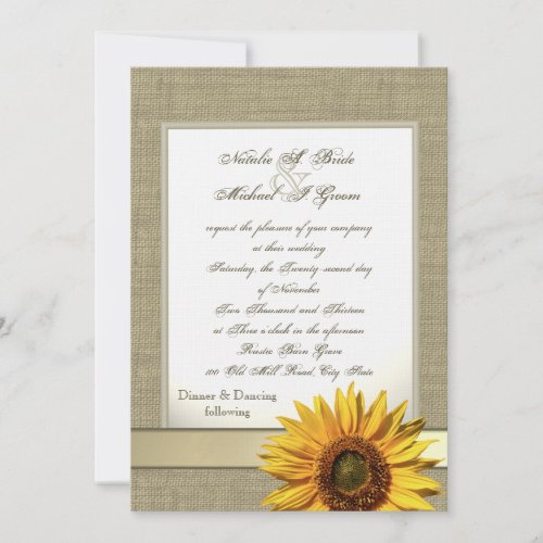 Country Sunflower and Burlap Personalized Invitations