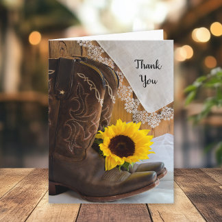 Country Sunflower and Lace Barn Wedding Thank You Card