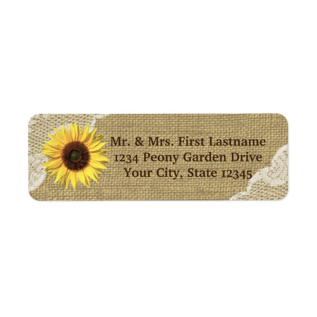 Country Sunflower and Lace Label (Front)