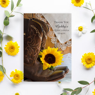 Country Sunflower and Lace Quinceañera Thank You Card