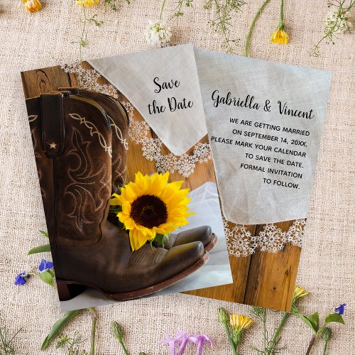 Country Sunflower and Lace Wedding Save the Date