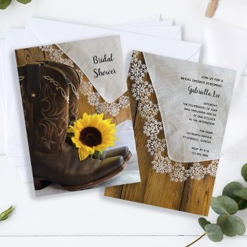 Country Sunflower And Lace Western Bridal Shower Invitation by loraseverson at Zazzle