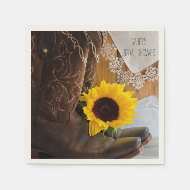 Country Sunflower and Lace Western Bridal Shower Napkins (Front)