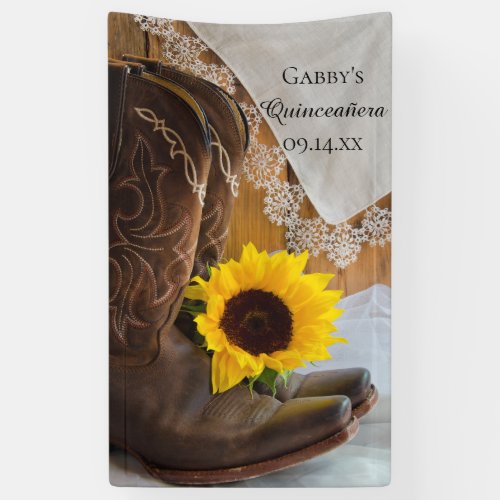 Country Sunflower and Lace Western Quinceaera Banner