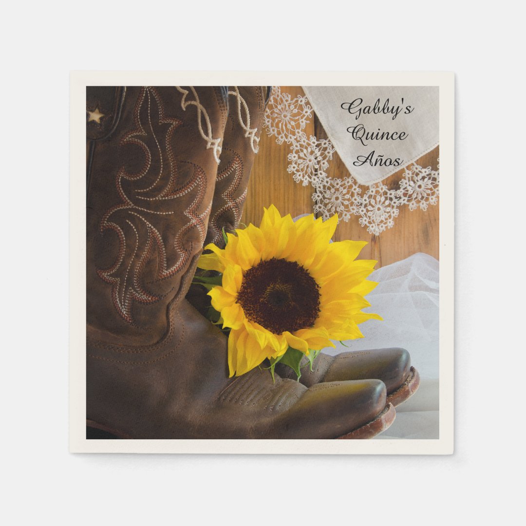 Country Sunflower and Lace Western Quinceañera Napkins | Zazzle