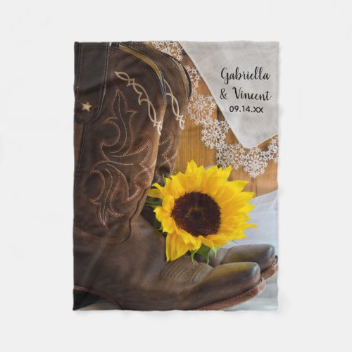 Country Sunflower and Lace Western Wedding Fleece Blanket