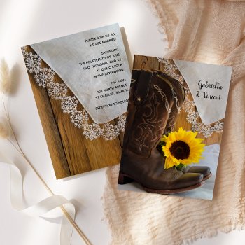 Country Sunflower And Lace Western Wedding Invitation by loraseverson at Zazzle