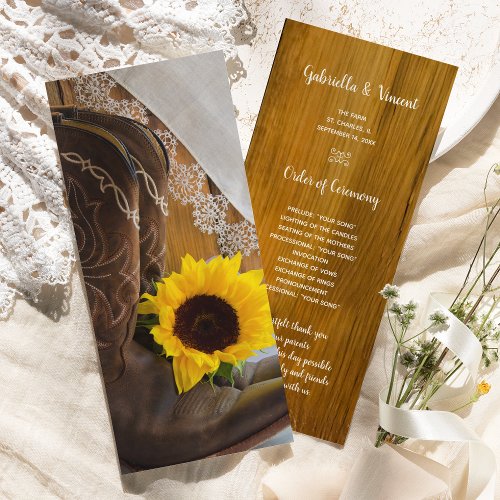 Country Sunflower and Lace Western Wedding Program