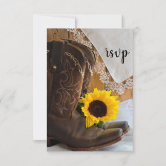 Country Sunflower and Lace Western Wedding RSVP Card