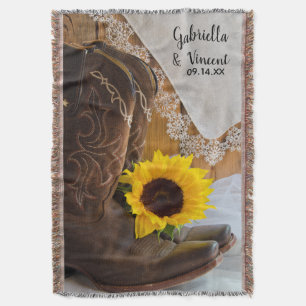 Country Sunflower and Lace Western Wedding Throw Blanket