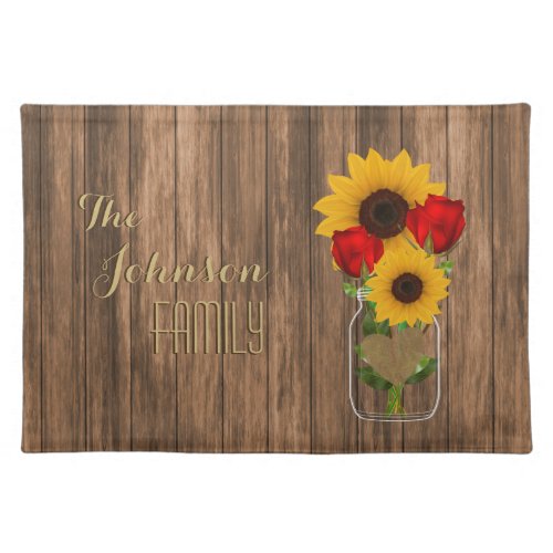 Country Sunflower and Rose Mason Jar Cloth Placemat