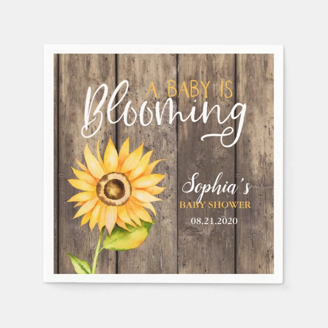 Country Sunflower Baby Shower Napkins (Front)