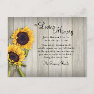 Country sunflower backerboard sympathy thank you postcard