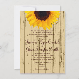 Country Sunflower Barn Rustic Wedding Invitations