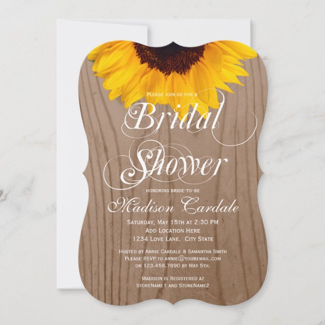 Country Sunflower Barn Wood Bridal Shower Invites (Front)