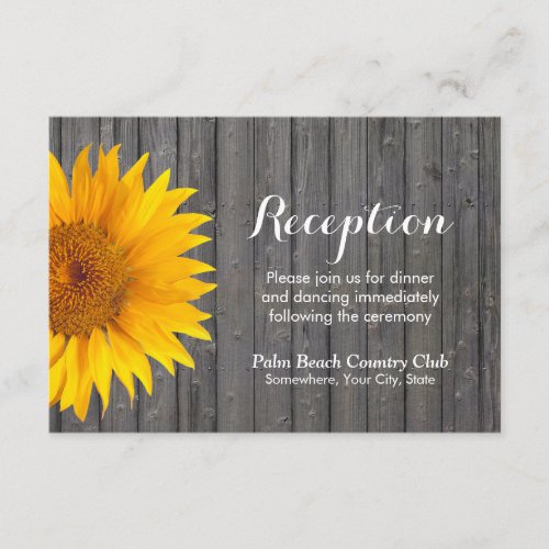 Country Sunflower Barn Wood Wedding Reception 3.5x5 Paper Invitation Card