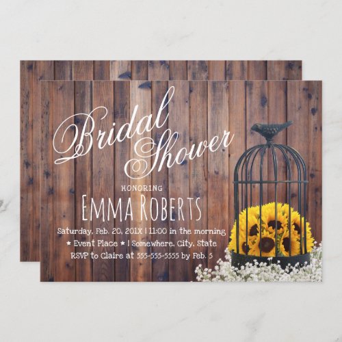 Country Sunflower  Birdcage Rustic Bridal Shower Invitation