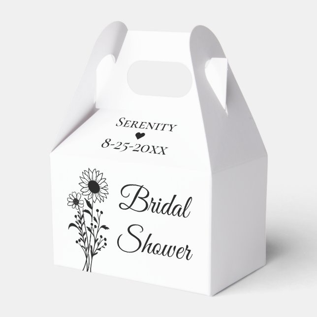 Country Sunflower Black White Floral Bridal Shower Favor Boxes (Front Side)