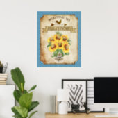 Country Sunflower Blue Gingham Poster (Home Office)