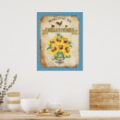 Country Sunflower Blue Gingham Poster (Kitchen)
