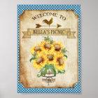 Country Sunflower Blue Gingham Poster