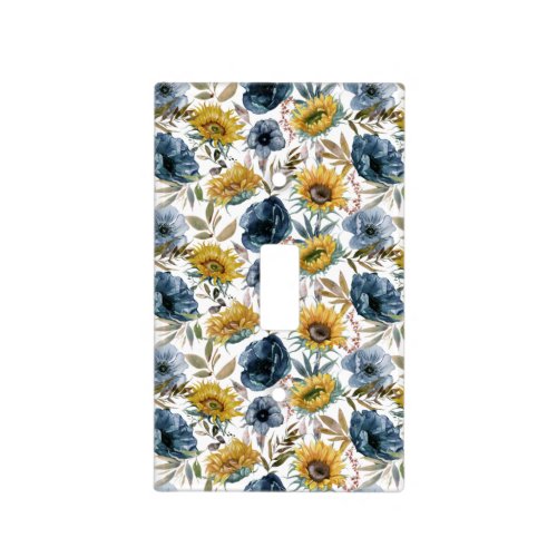 Country Sunflower Blue Navy Flower  Light Switch Cover