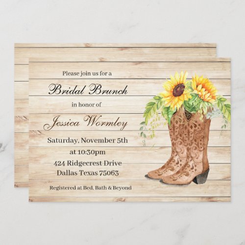 Country Sunflower Boots Bridal Shower Invitation