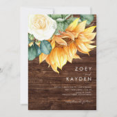 Country Sunflower Bouquet Wood All In One Wedding Invitation (Front)