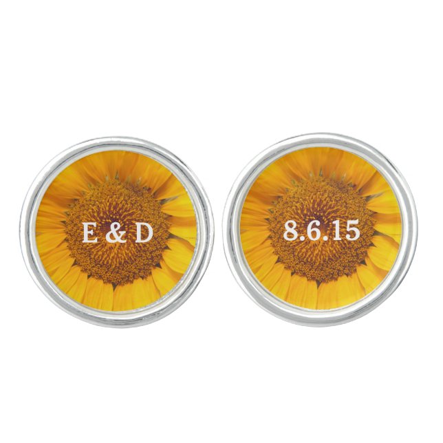 Country Sunflower Bride & Groom Wedding Cufflinks (Front)