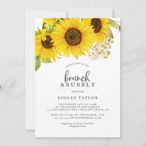 Country Sunflower Brunch and Bubbly Bridal Shower Invitation