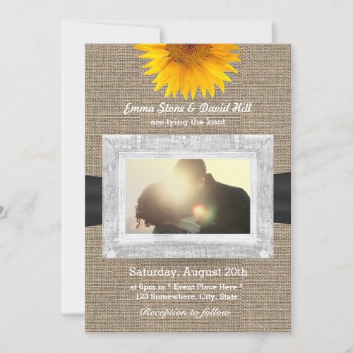 Country Sunflower  Burlap Custom Photo Wedding Invitation