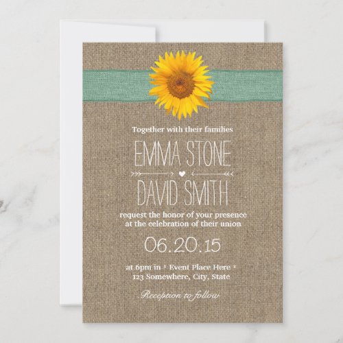 Country Sunflower Burlap Wedding Invitations 5" X 7" Invitation Card