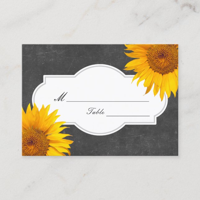 Country Sunflower Chalkboard Wedding Place/Seating Place Card (Front)
