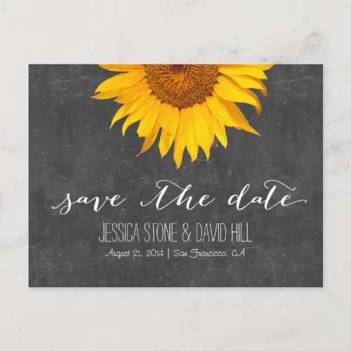 Country Sunflower Chalkboard Wedding Save the Date Announcement Postcard