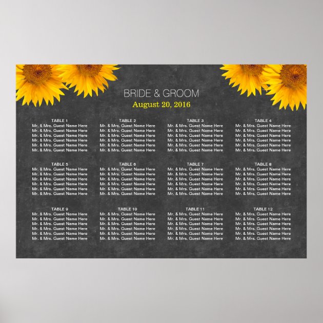 Country Sunflower Chalkboard Wedding Seating Chart Poster