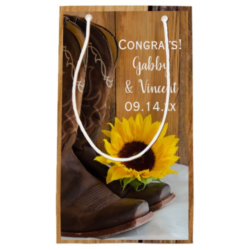 Country Sunflower Congratulations Western Wedding Small Gift Bag