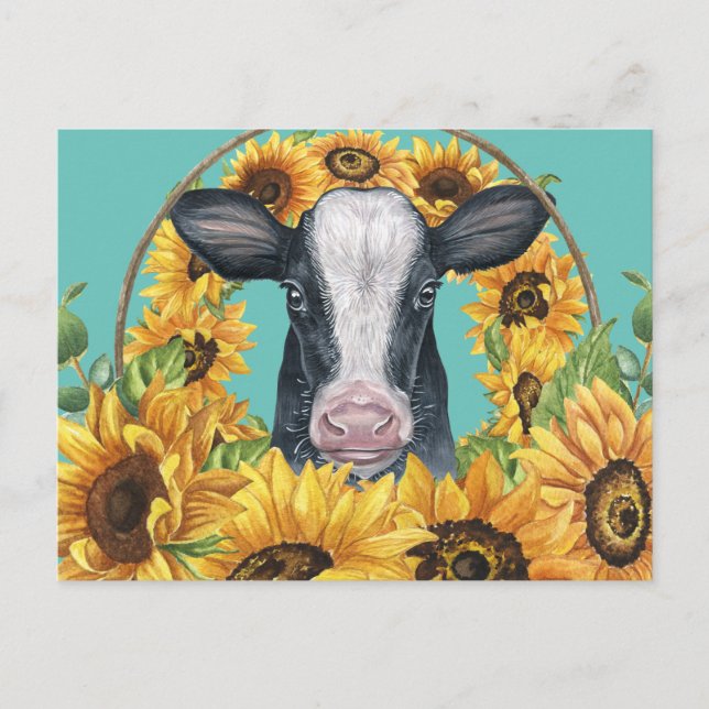 Country Sunflower Cow Postcard (Front)
