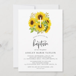 Country Sunflower Cross Baptism Invitation