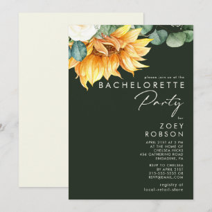 Country Sunflower Dark Green Bachelorette Party Invitation