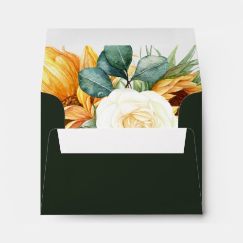 Country Sunflower  Dark Green Self Addressed RSVP Envelope