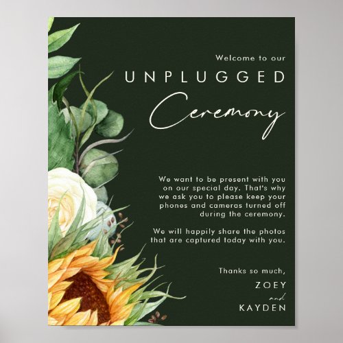 Country Sunflower  Dark Green Unplugged Ceremony Poster